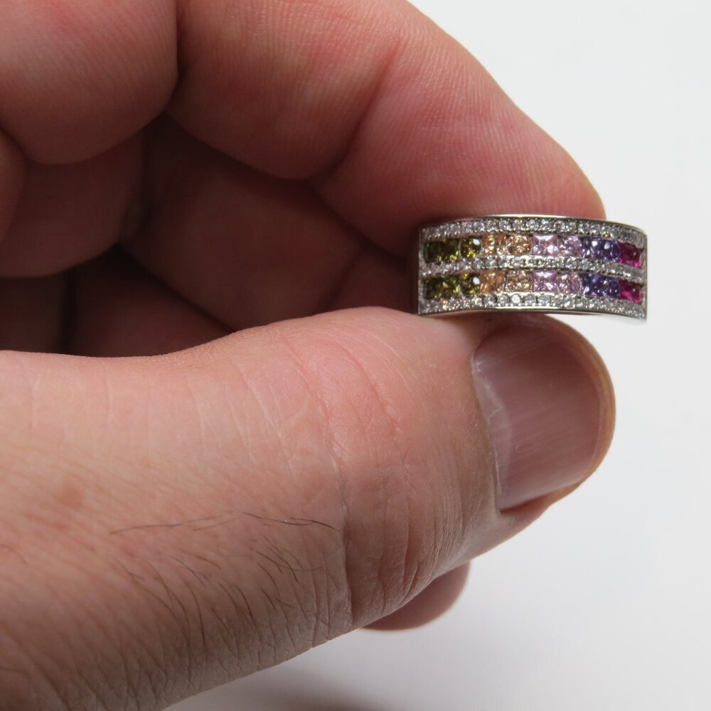 *925 Sterling Silver Diamond Amethyst Rose Peridot  Ruby Ring
